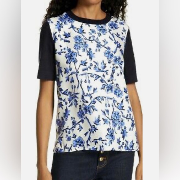 Tory Birch Branches Silk and Merino Wool T Shirt Sweater Size M - Picture 5 of 5